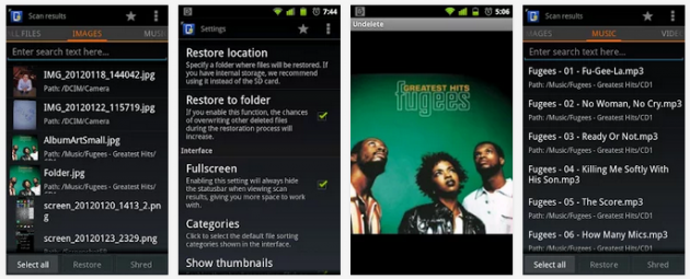 Восстановление фото в Undelete for Android