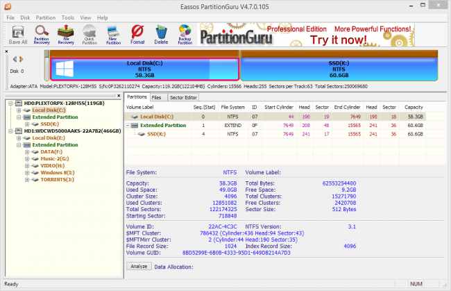 Интерфейс программы EASSOS PartitionGuru 4.7.0