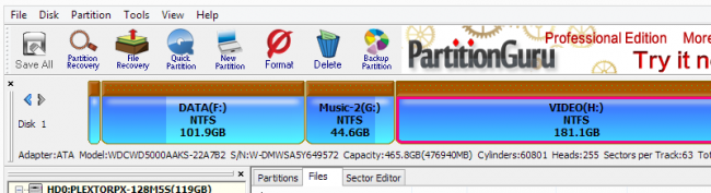 Новый интерфейс приложения для работы с HDD PartitionGuru
