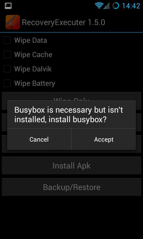 Запрос на установку BusyBox сторонним приложением
